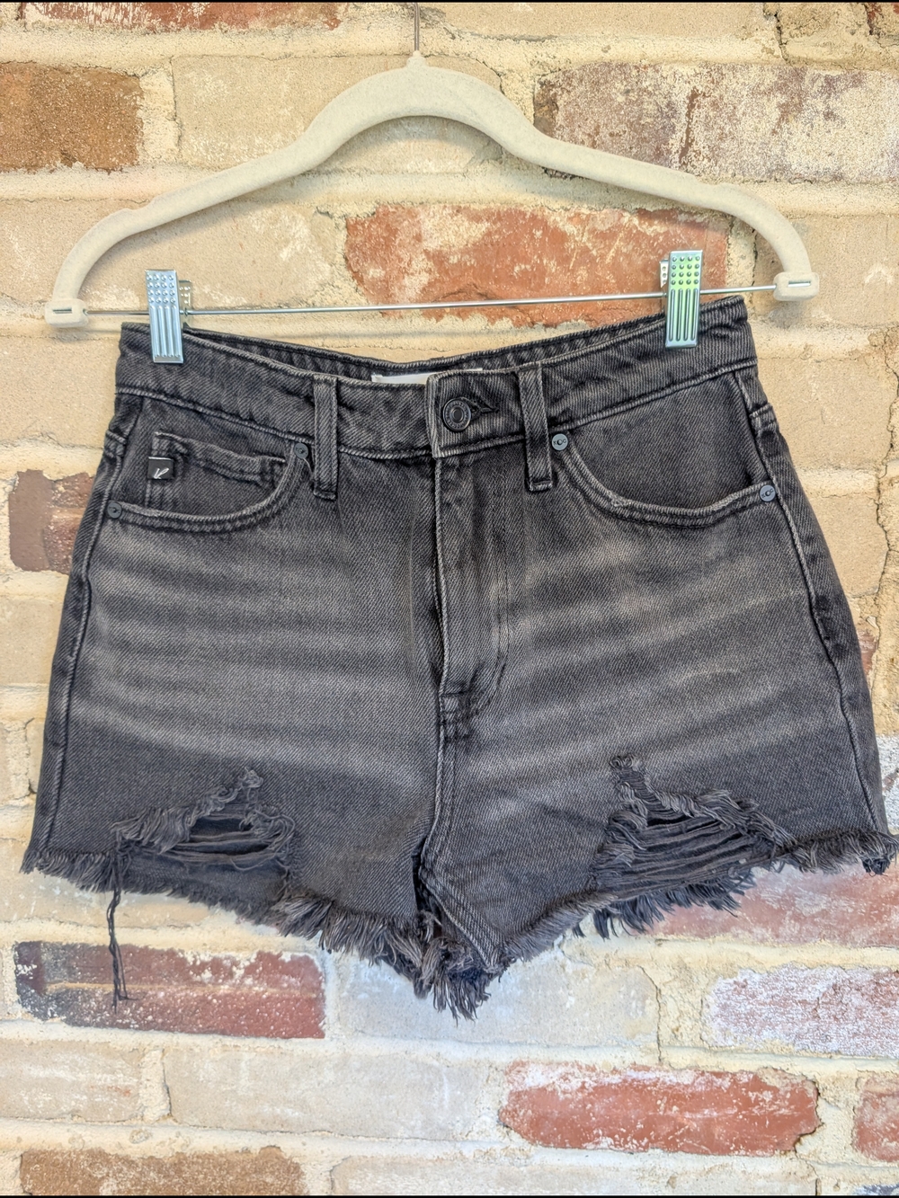 KanCan Washed Black Distressed Denim Shorts